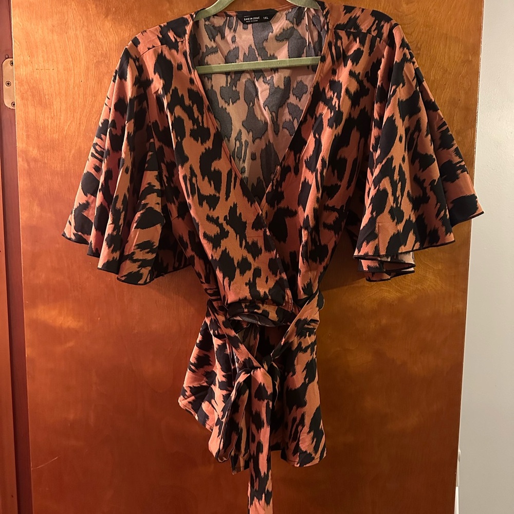 Shein Animal Print Wrap Shirt